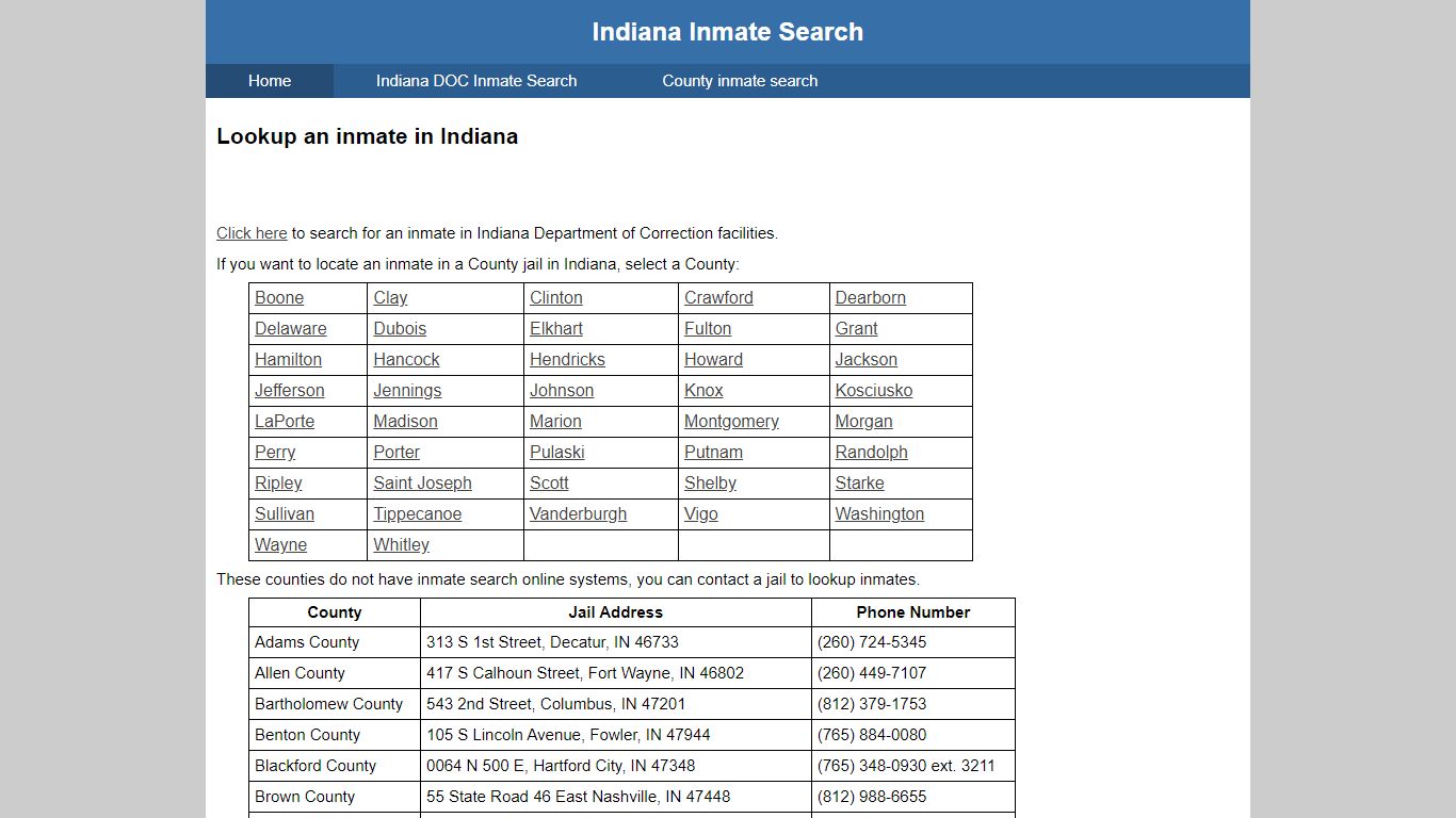 Indiana Inmate Search